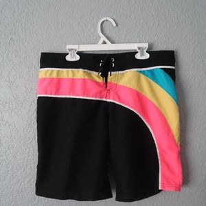 VINTAGE O.P COLOR STRIPPED SWIM SHORTS- SIZE MEDIUM